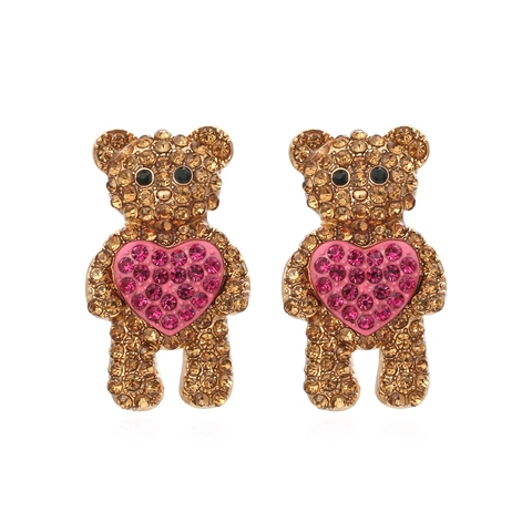 Süße Bär Ohrhänger Legierung Strass Herz Tier Mode Schmuck Für Frauen