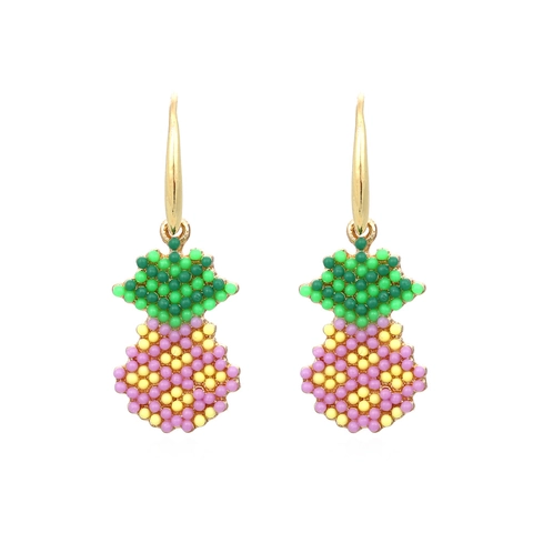 Pineapple Dangle Earrings With Zinc Alloy Multi Color Beads And Copper Ear Hook Sweet Summer Fruit Style Accessory