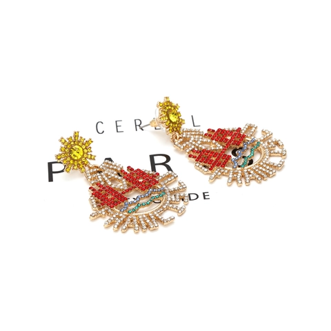 Hangoorbellen Van Zinklegering Kleurrijke Strass Hol Zonpatroon Letters Boheemse Stijl Overdreven Sieraden Voor Dames