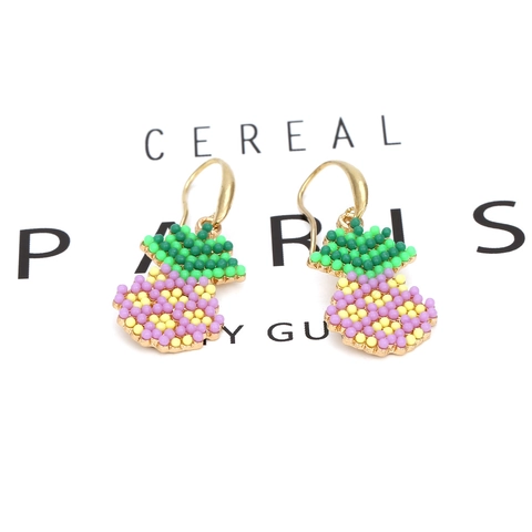 Pineapple Dangle Earrings With Zinc Alloy Multi Color Beads And Copper Ear Hook Sweet Summer Fruit Style Accessory