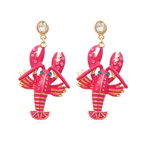 Lobster Drop Ohrringe Emaille Legierung Tier Statement Schmuck Übergroße Strass Kristall Neuheit Mode Für Damen