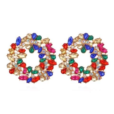 Blumenkranz Ohrstecker Legierung Strass Harz Übertrieben Vintage Bunt Mode Statement Schmuck Für Damen