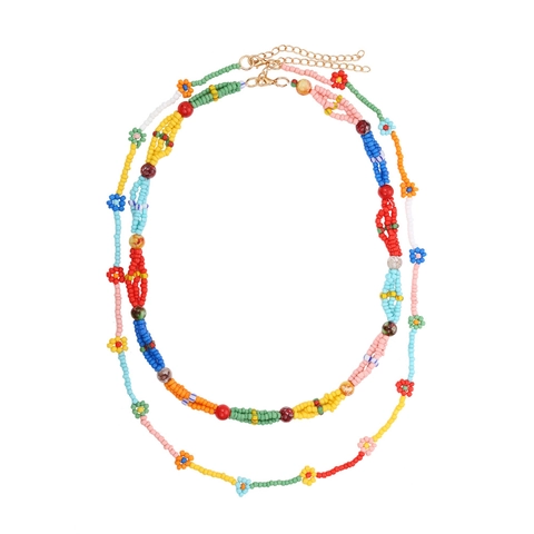 Handmade Beaded Flower Necklaces Colored Seed Bead Glass Bead Bohemian Y2K Floral Jewelry For Women