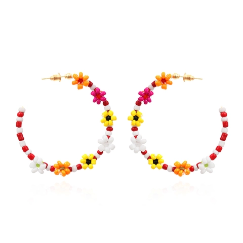 Créoles En Forme De C Bohème Perles Colorées Fleurs Fait Main Style Ethnique Été Pour Femmes Tige En Alliage