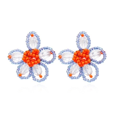 Handmade Seed Bead Flower Stud Earrings With Crystal Accents Bohemian Vintage Colorful Floral Jewelry For Women