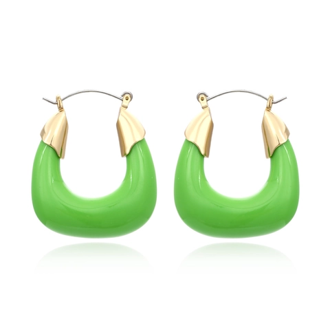 Retro U-Vormige Hoop Oorbellen Met Kleurrijke Hars En Messing Zilveren Oorsteker Mode-Sieraden Voor Dames