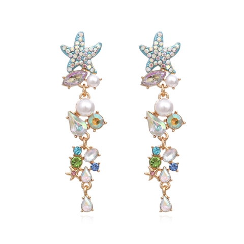 Orecchini Pendenti A Stella Marina Per Donna Lega Strass Perla Artificial Lungo Pendente Stile Marino Accessori Da Spiaggia
