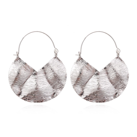Pendientes Colgantes De Aleación De Zinc Forma De Abanico Vintage Geométrico Textura Plisada Metal Joyería Para Mujer