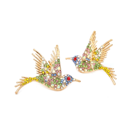 Colorful Rhinestone Hummingbird Stud Earrings Vintage Alloy Animal Jewelry For Women Fashion Accessory