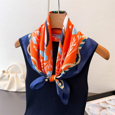 Square Scarf Equestrian Print Imitation Satin Satin Floral Retro Style Headscarf Neck Wrap For Women