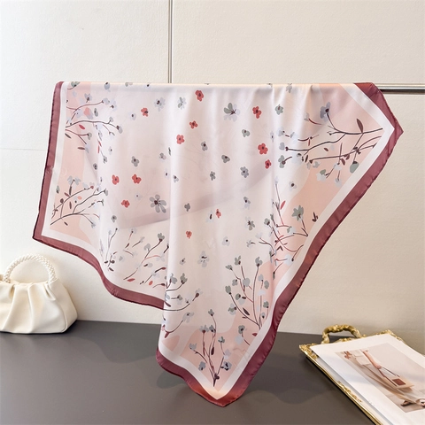 Elegant Floral Printed Square Scarf Satin-Like Satin Versatile Neck Headwrap For Women Chic Fashion Accessory