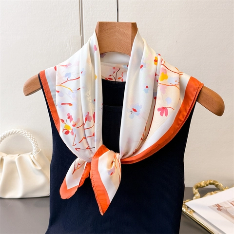 Elegant Floral Printed Square Scarf Satin-Like Satin Versatile Neck Headwrap For Women Chic Fashion Accessory