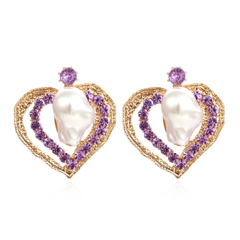 Orecchini A Goccia Cuore Lega Perla Artificial Barocca Strass Intarsiato Stainless Steel Earring Post Gioielli Moda Donna