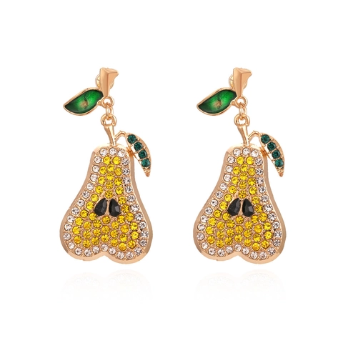 Boucles Doreilles Pendantes Poire Alliage Strass Fruit Scintillant Mode Tropical Bijoux Pour Femmes