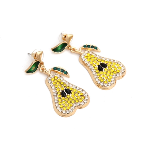 Boucles Doreilles Pendantes Poire Alliage Strass Fruit Scintillant Mode Tropical Bijoux Pour Femmes
