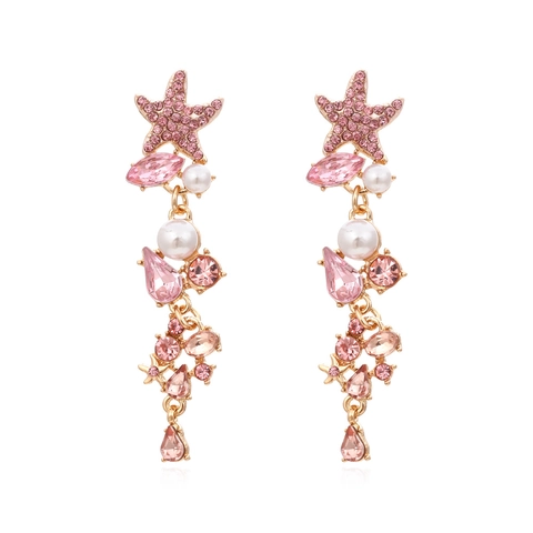 Orecchini Pendenti A Stella Marina Per Donna Lega Strass Perla Artificial Lungo Pendente Stile Marino Accessori Da Spiaggia
