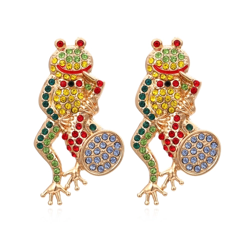 Niedliche Bunte Strass Frosch Ohrstecker Vergoldete Zinklegierung Tierform Neuheit Schmuck Geschenk Für Frauen
