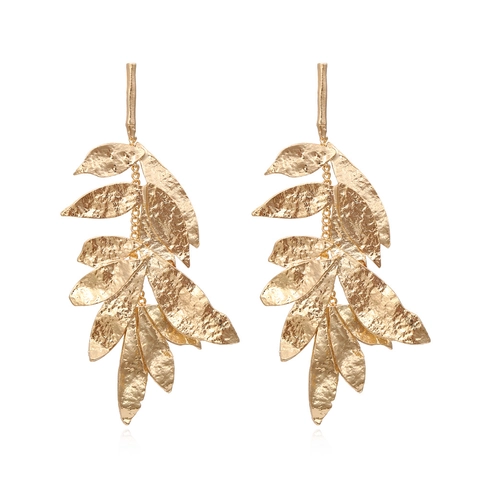 Gold Hammered Alloy Leaf Dangle Earrings For Women Vintage Multi Layered Botanical Drop Jewelry Bohemian Style
