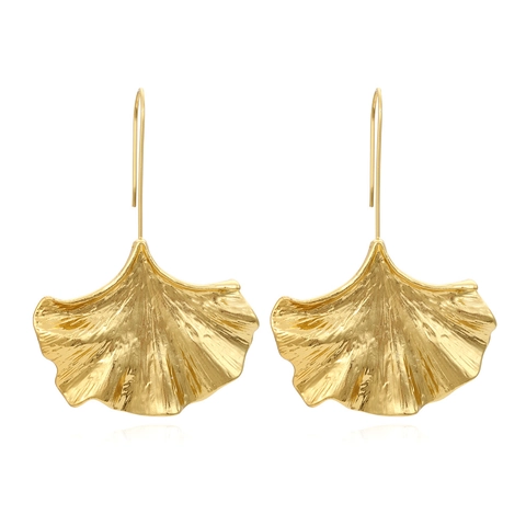 Pendientes Colgantes De Hoja De Ginkgo Aleación De Zinc Texturizada Joyería Vintage Para Mujer Con Poste De Acero