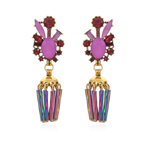 Pendientes Colgantes De Borla Bohemia Vintage Aleación Cristal Colorido Largo Joyería De Moda Para Mujeres