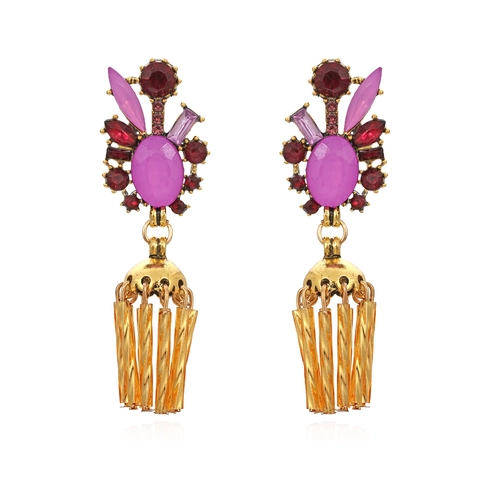 Pendientes Colgantes De Borla Bohemia Vintage Aleación Cristal Colorido Largo Joyería De Moda Para Mujeres