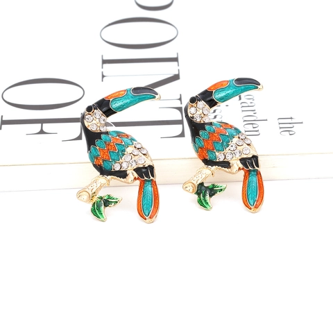 Orecchini A Goccia Tucano Uccello Tropicale Lega Smalto Strass Animale Colorato Retro Moda Gioielli Esotici Per Donne