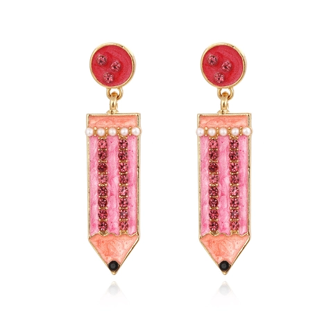 Bleistiftform Ohrhänger Legierung Vergoldet Bunte Strasssteine Emaille Kunstperle Neuheit Schmuck Für Damen