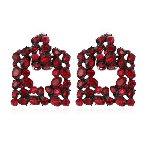 Geometric Square Statement Earrings Alloy Colorful Rhinestones Hollow Out Vintage Bohemian Style Fashion Jewelry For Women