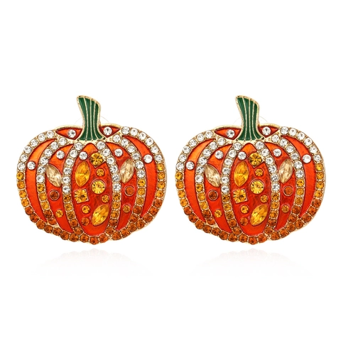 Übertriebene Bunte Strass Kürbis Ohrringe Emaille Zinklegierung Vintage Halloween Party Schmuck Für Frauen