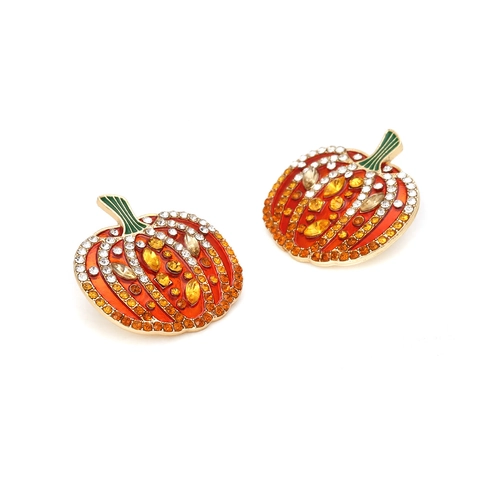 Übertriebene Bunte Strass Kürbis Ohrringe Emaille Zinklegierung Vintage Halloween Party Schmuck Für Frauen