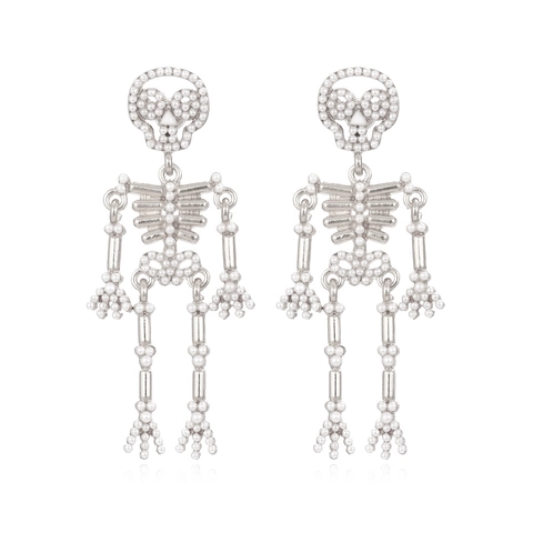 Skull Dangle Earrings Alloy Imitation Artificial Pearl Inlaid Gothic Halloween Punk Party Jewelry For Women
