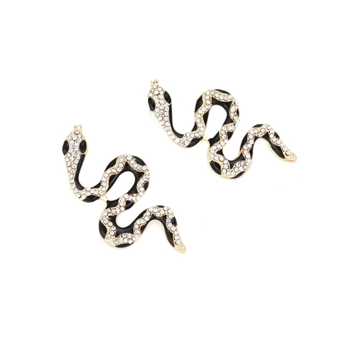 Vintage Snake Stud Earrings Exaggerated Alloy Animal Jewelry With Rhinestone And Enamel Gold Tone For Women