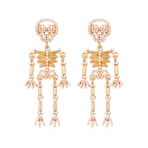 Skull Dangle Earrings Alloy Imitation Artificial Pearl Inlaid Gothic Halloween Punk Party Jewelry For Women
