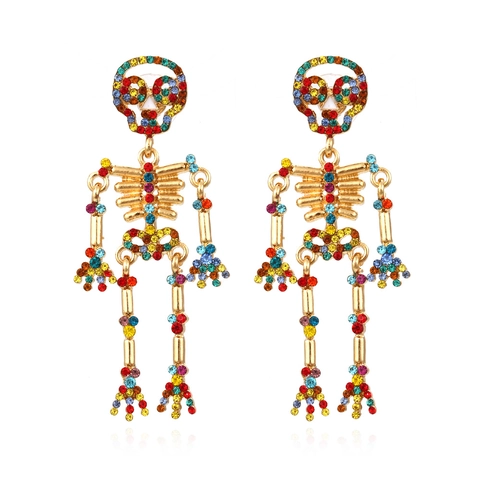 Orecchini Scheletro Vintage Lega Strass Articolati Ossa Umane Gioielli Pendenti Per Donna Festa Di Halloween