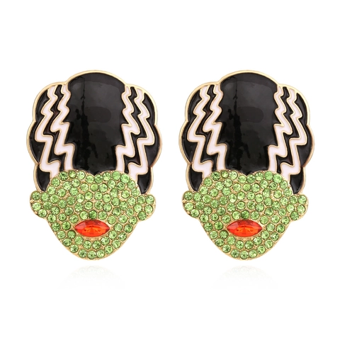 Orecchini Gotici Ritratto Di Personaggio Smalto Lega Rhinestone Oversize Per Donne Gioielli Per Feste Di Halloween