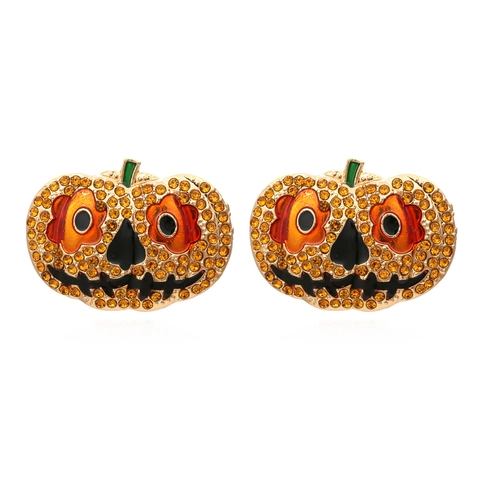 Halloween Kürbis Ohrstecker Legierung Glitzernde Straßsteine Emaille Jack O Lantern Festlicher Schmuck Für Damen