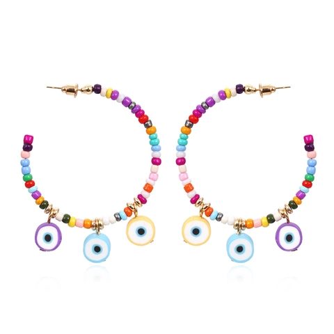Bohemian Bunte Perlen Creolen Legierung Evil Eye Anhänger Ethnischer Stil Schmuck Für Damen