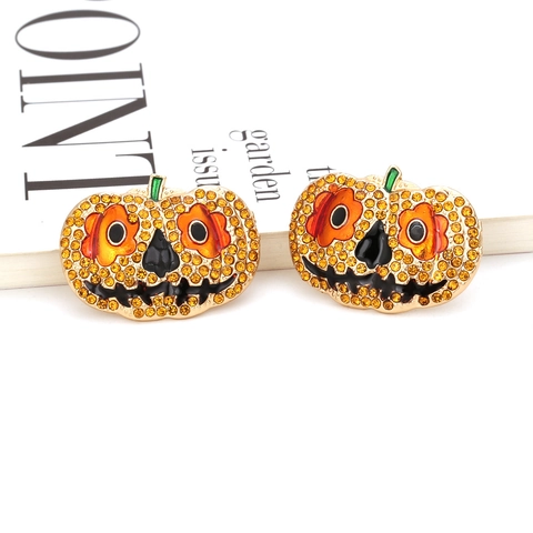 Halloween Kürbis Ohrstecker Legierung Glitzernde Straßsteine Emaille Jack O Lantern Festlicher Schmuck Für Damen
