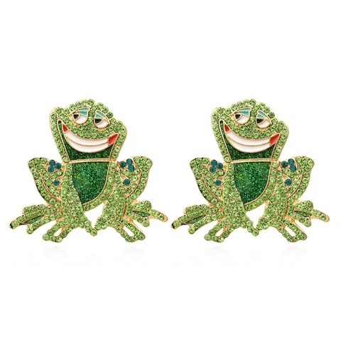 Cartoon Frog Drop Earrings Alloy Green Rhinestone Enamel Exaggerated Fashion Animal Jewelry For Women