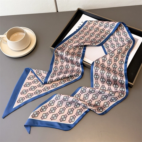 Écharpe Longue Étroite À Motif Baroque Vintage Femme Satin Polyester Double Couche Bandeau Cheveux Foulard Élégant