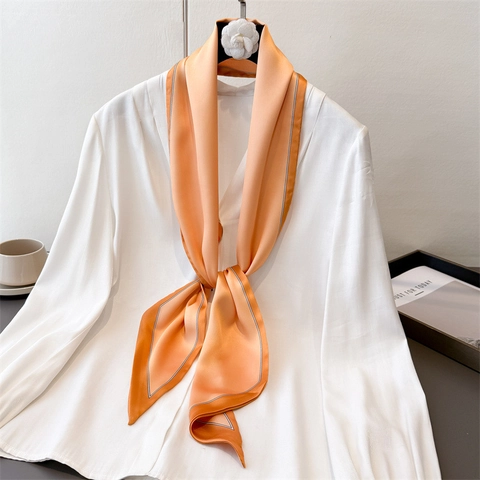 Écharpe Étroite En Polyester Style Simple Français Toucher Satin Pour Femme Double Couche Couleur Contrastée Foulard Serre-Tête