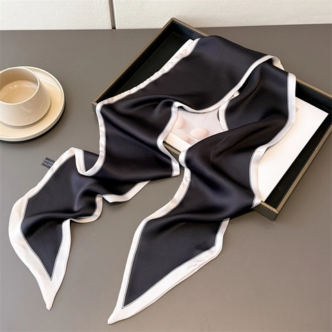 Écharpe Étroite En Polyester Style Simple Français Toucher Satin Pour Femme Double Couche Couleur Contrastée Foulard Serre-Tête