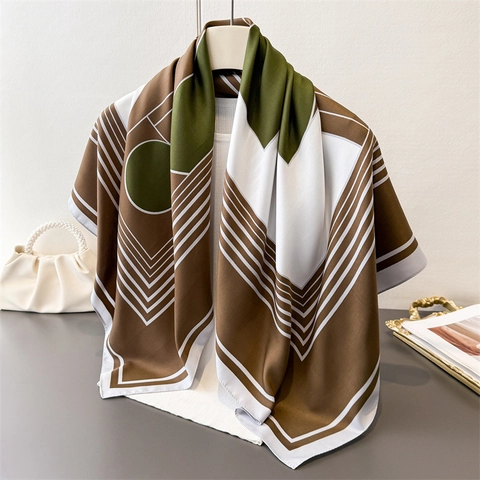 Sciarpa Quadrata In Raso Con Stampa Geometrica Scialle In Raso Di Simulazione Versatile Per Donna Elegante Stile Da Ufficio
