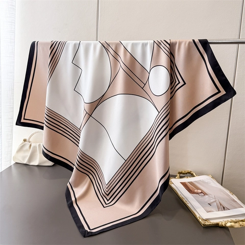 Sciarpa Quadrata In Raso Con Stampa Geometrica Scialle In Raso Di Simulazione Versatile Per Donna Elegante Stile Da Ufficio