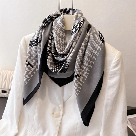 Quadratischer Schal Mit Hahnentrittmuster Satinnimitat Vintage Druck Großes Halstuch Für Damen Elegantes Accessoire