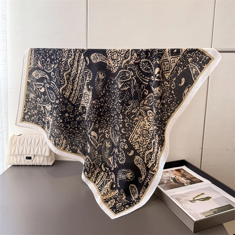 Grand Carré De Satin Rétro À Imprimé Paisley Polyester Élégant Châle Mode Foulard