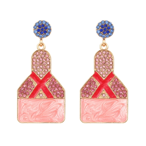 Vintage Geometric Bottle Shape Drop Earrings Zinc Alloy Rhinestone Colorful Enamel Marble Texture Dangle Ear Jewelry For Women