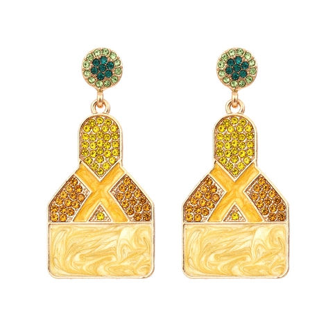 Vintage Geometric Bottle Shape Drop Earrings Zinc Alloy Rhinestone Colorful Enamel Marble Texture Dangle Ear Jewelry For Women