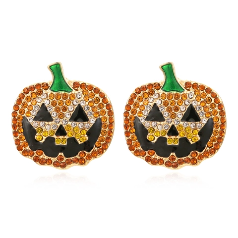 Orecchini A Lobo Zucca Halloween Strass Scintillanti Smalto Jack-O-Lantern Gioielli In Lega Per Donna Festa Divertente