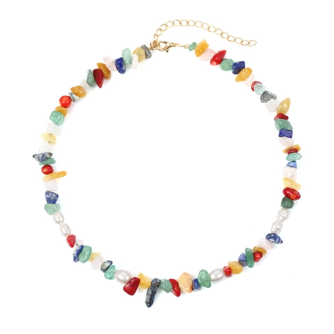 Bohemian Multi Color Crushed Stone Artificial Pearl Necklace For Women Retro Exaggerated Vacation Style Handmade Beaded Jewelry
